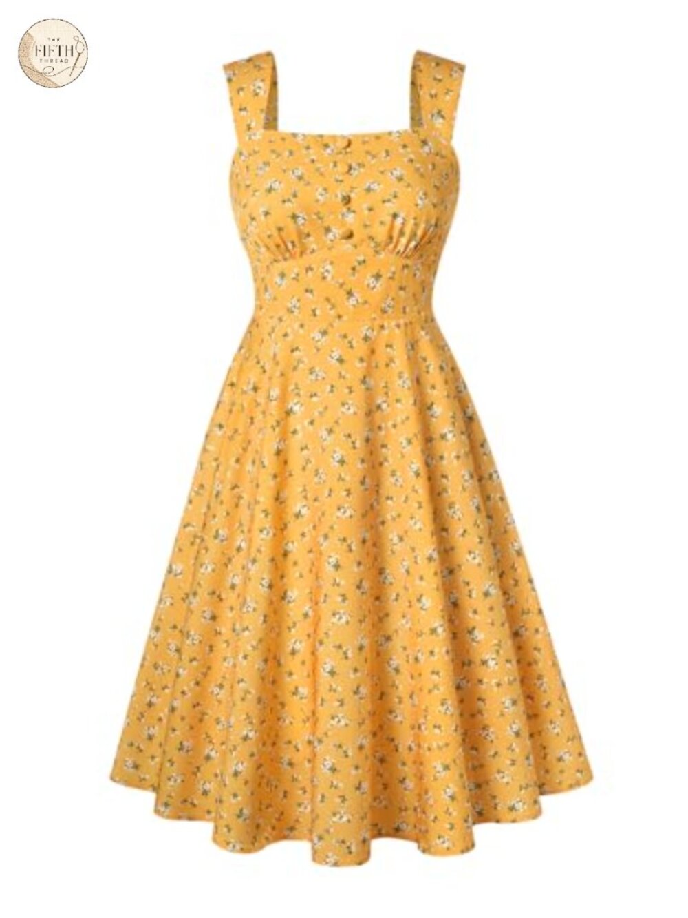 Square Neck A-Line Midi Dress Adjustable Spaghetti Strap with Empire Waist